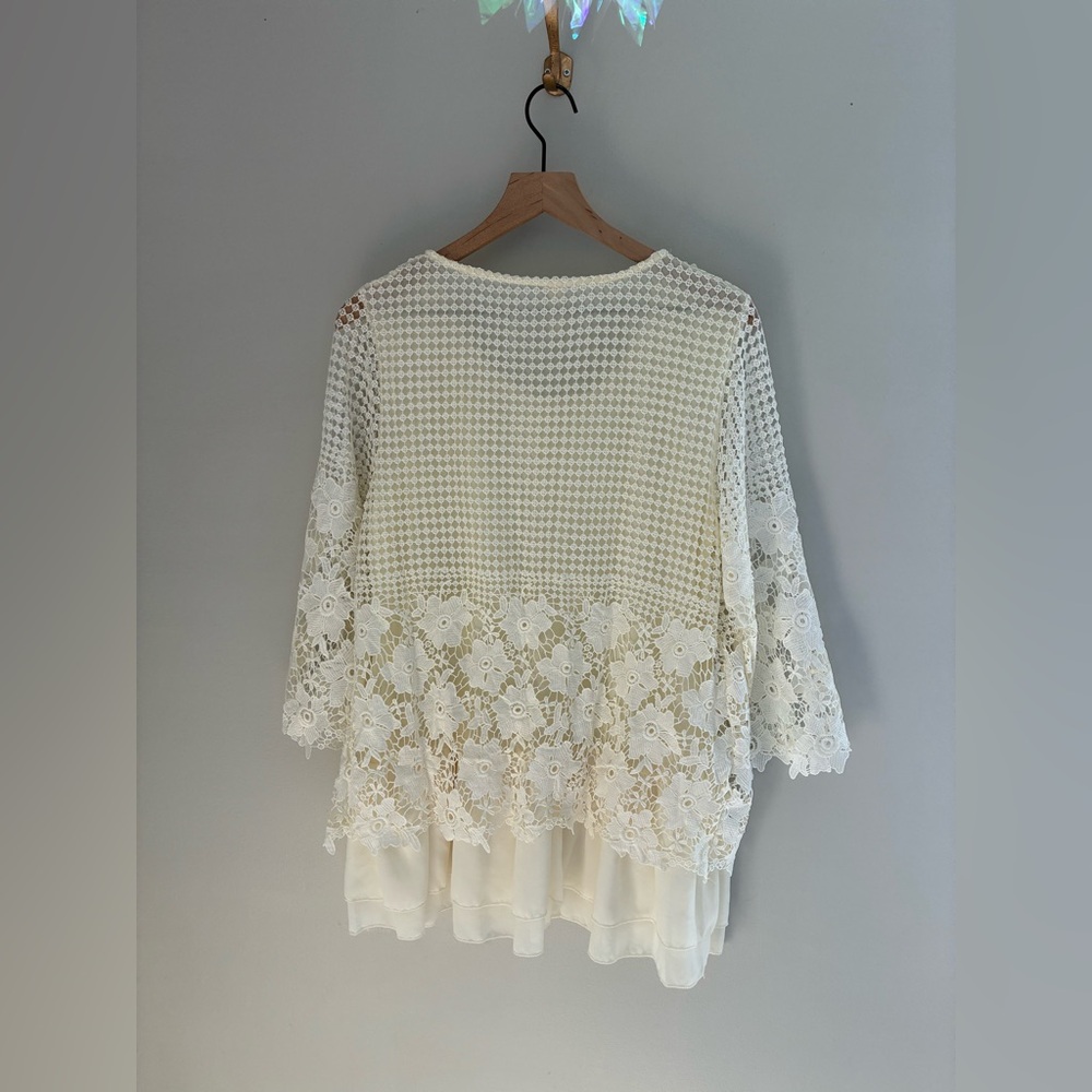 Ethereal Whimsigoth Fairycore Floral Crochet Layered Top Blouse Size Large - Picture 8 of 8
